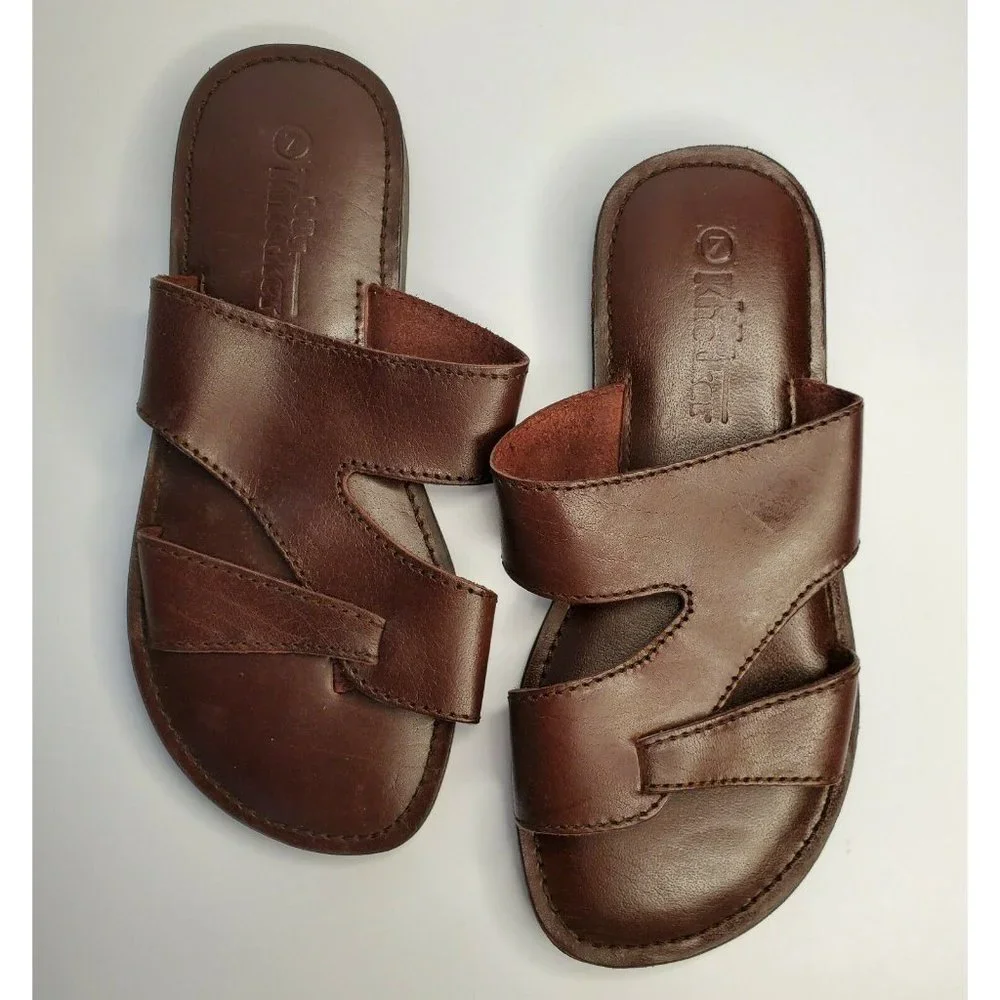 Men's Brown Leather Slide Sandals